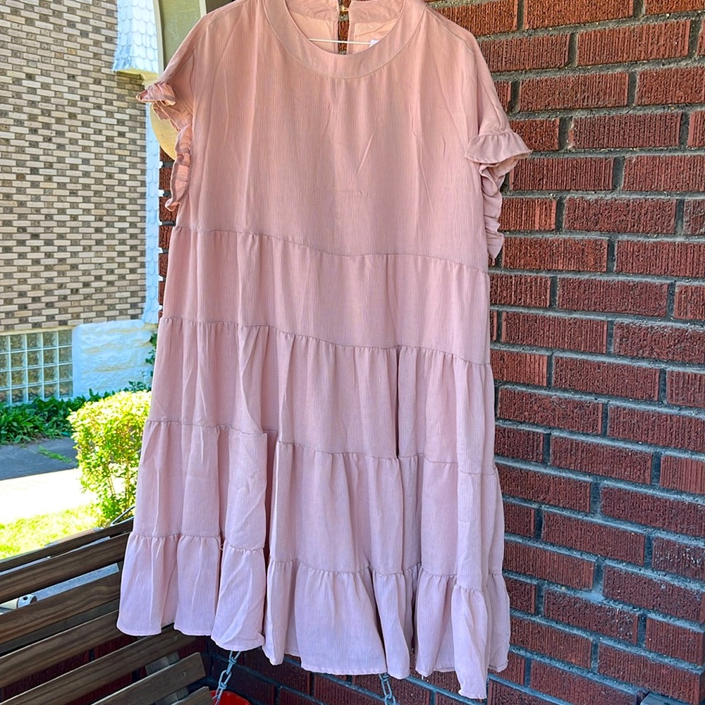 Summer dress with cap sleeves ruffles at the edges, rose colored, fully lined, L